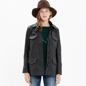 Madewell Coated Roadtrip Jacket black w plaid lining utility water resistant